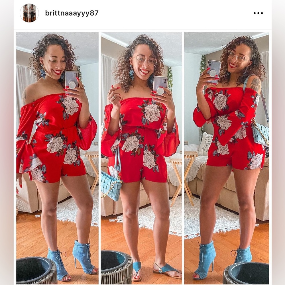 Red Floral Off-the-Shoulder Romper